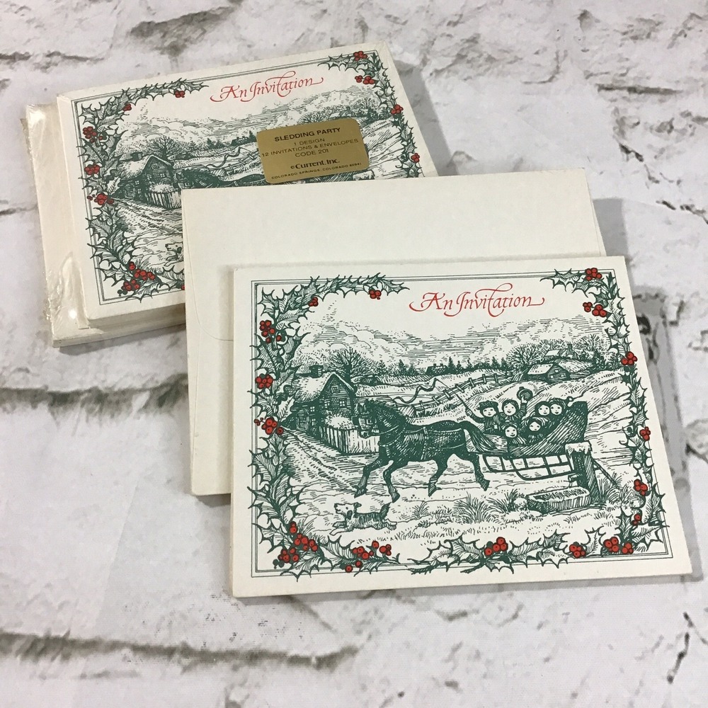 Vintage Sledding Party Christmas Invitations Lot Of 6 W/Sealed 12Pack By Current